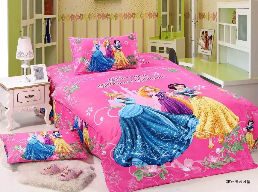

pink princess cartoon bedding sets Girl's Kids bedroom decoration single twin size bedclothes quilt duvet covers 3pcs no filler