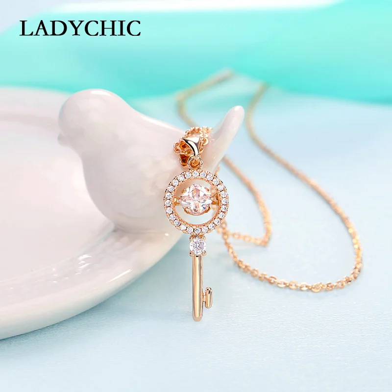 

LADYCHIC Fashion AAA Zircon Gold Color Key Pendant Necklaces for Women Girls High Quality Crystal Jewelry Gift Wholesale LN1127
