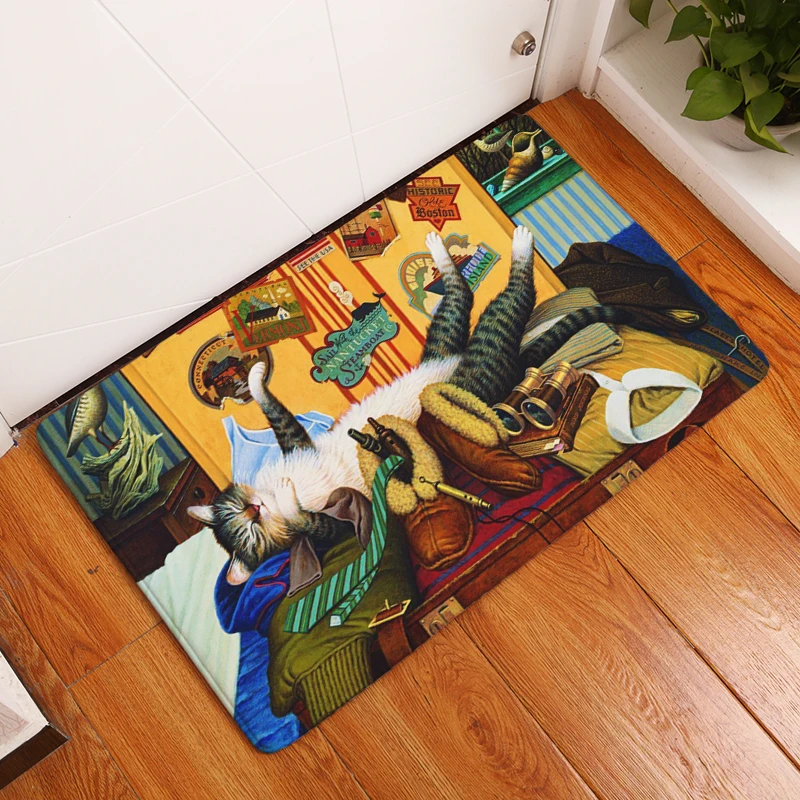 Nordic INS style printed door mat Cat cartoon carpet plant mat bedroom door bed covered with blanket