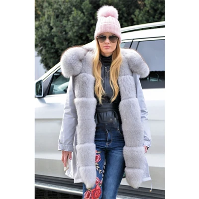 FURSARCAR New Winter Parka Luxury Women Natural Fur Jacket With Real Fox Fur Collar& Cuff Female Fashion Long Parkas Coat - Цвет: 11