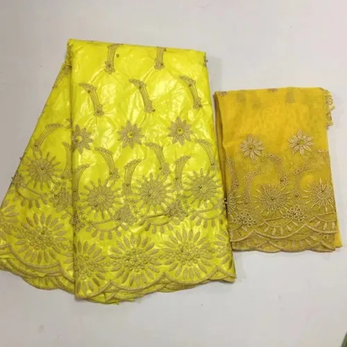 

2018 African lace fabric guinea bazin getzner Hot Sale yellow in High Quality African Bazin lace Fabric 16-7