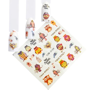

FWC 1 Sheet Owl / Flamingo / Animal Series Nail Stickers Water Decals Flora Watermark Adhesive Decoration Manicure