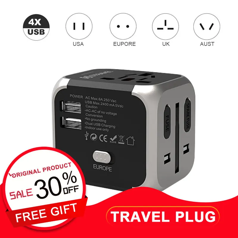 

Travel Adapter UK/EU/AU/Asia International Universal Power Adapter with USB Charger US Plug socket