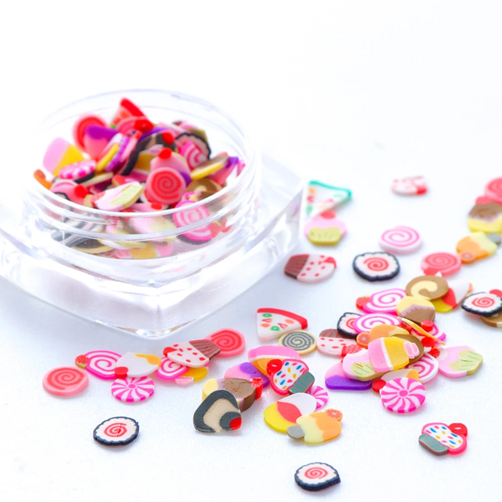 

1 Bottle Lovely Lollipop Fruit Shape Sticker Fimo Tips For 3D Nail Art Decoration Rainbow Candy Color Slices Manicure SA082