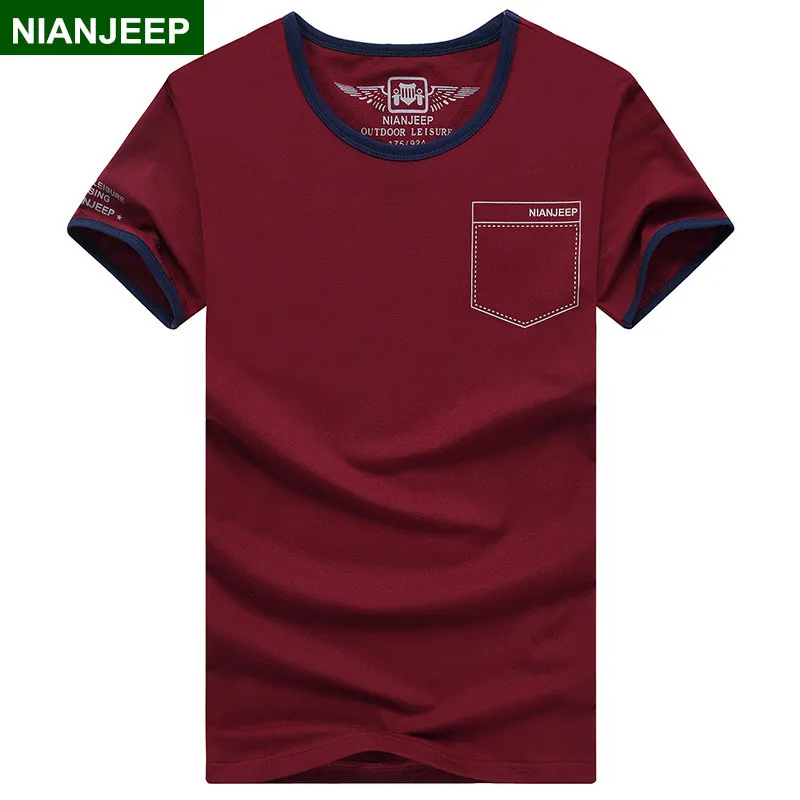 

NIANJEEP Brand 4XL Summer Solid Mens T-shirt Cotton Casual Slim Fit Funny Men Tshirt Short-Sleeved Male T Shirts Men Tops Tees