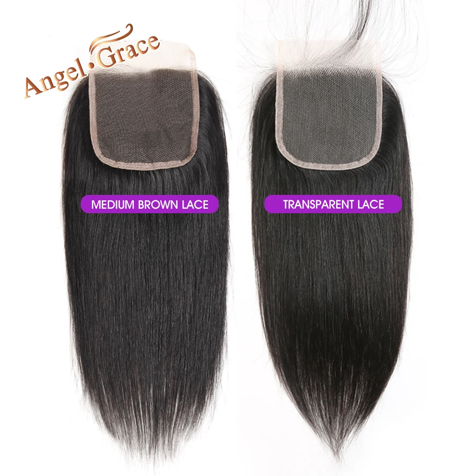 Angel Grace волосы бразильские прямые человеческие волосы 3 Связки с закрытием натуральный цвет 100% Remy человеческие волосы Связки с закрытием