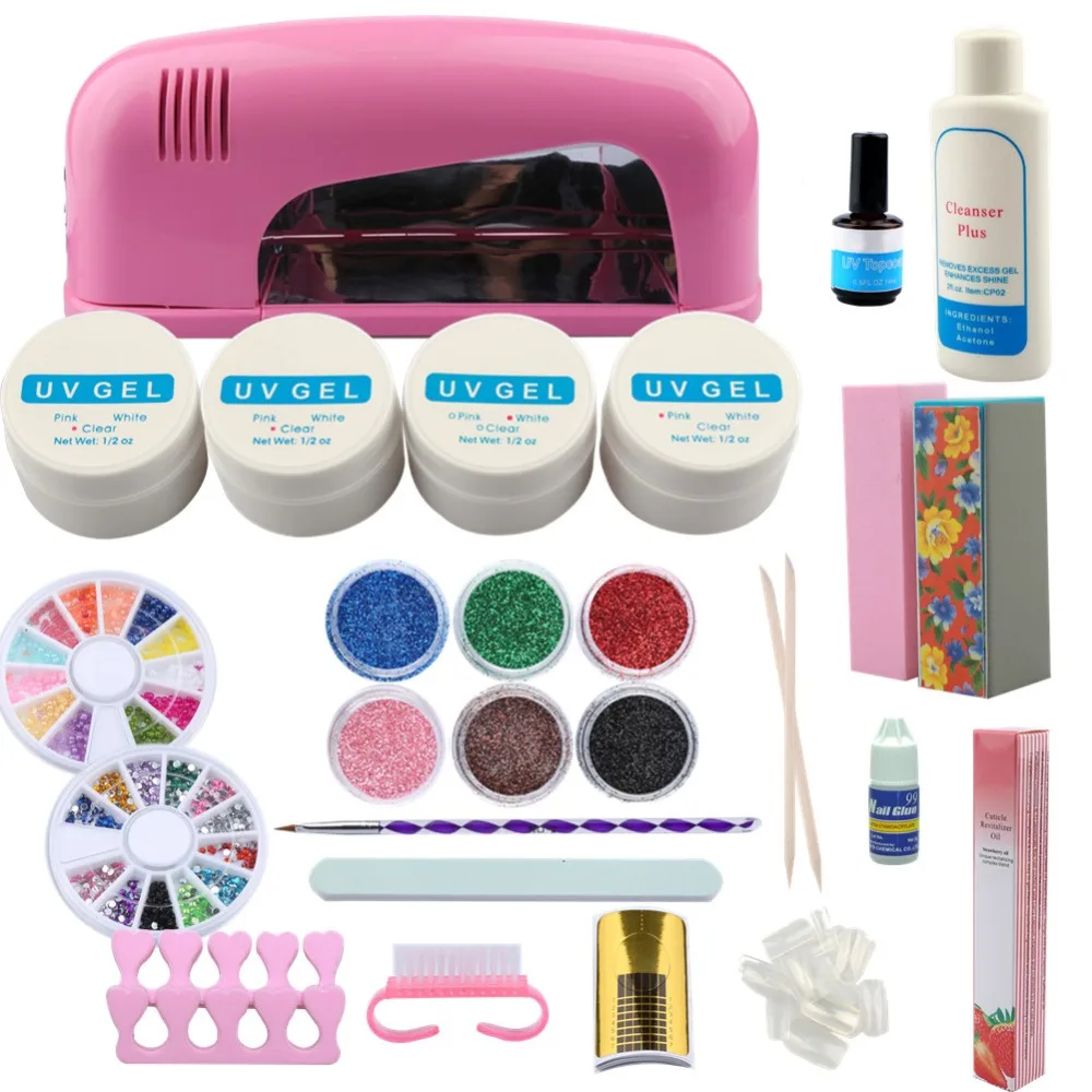 Набор для Гель-лак для ногтей маникюрный набор УФ-гель для ногтей комплект 3 цвета УФ гель 9 Вт УФ светодиодный светильник ногти с uv-фильтром Инструменты Набор гелей для ногтей, для маникюра