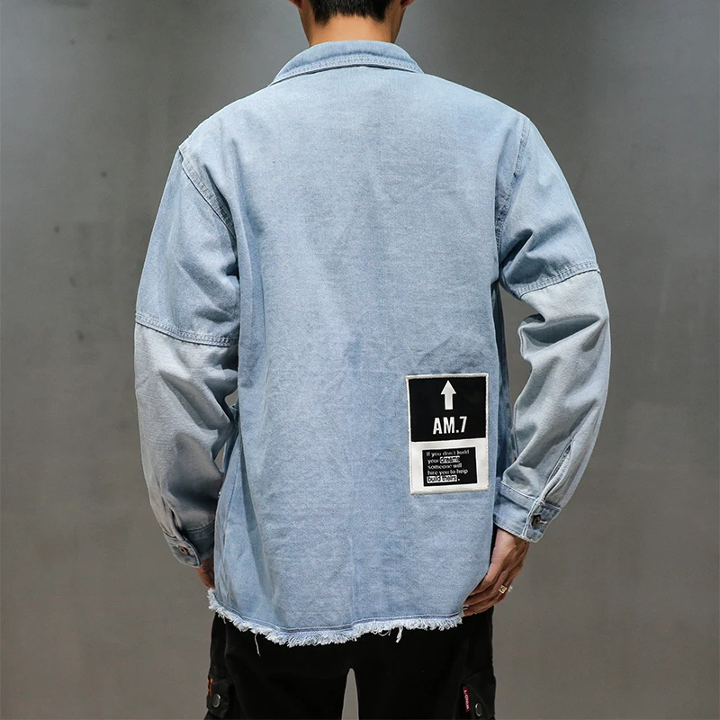 Plus Size Denim Men's Jacket Patchwork Color Loose Men Jean Jacket Streetwear Casual Mens Windbreaker Jackets Black/Light Blue Plus Size Denim Men's Jacket Patchwork Color Loose Men Jean Jacket Streetwear Casual Mens Windbreaker Jackets Black/Light Blue