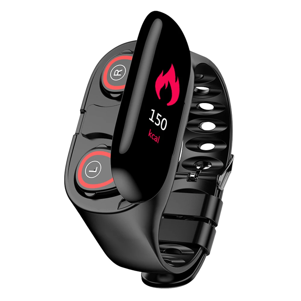 

Wearable Wireless headphone Hifi Bluetooth Earphone free buds Sport headset earbudws+Heart Monitor smart watch for xiomi huawei