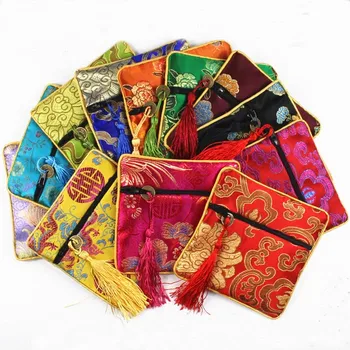

jewellery pouch real silk Silks and satins small packing bag Buddha beads bag Tassel brocade bag 24pcs/lot