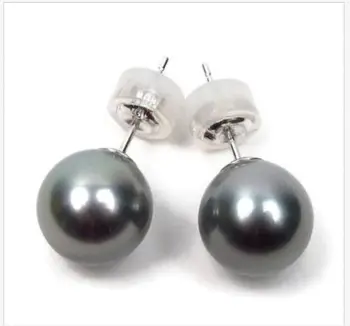 

gorgeous pair of 10-11mm tahitian black green pearl earring14