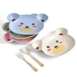 Детская чаша + ложка + вилка для кормления, посуда с рисунком панды, детские блюда, набор посуды для еды для малышей, антигорячая