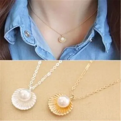 

Korean Fashion Jewelry Bohemian Necklace Simple Temperament Pearl Shell Shape Pendant Necklace Women's Elegant Jewelry Necklace