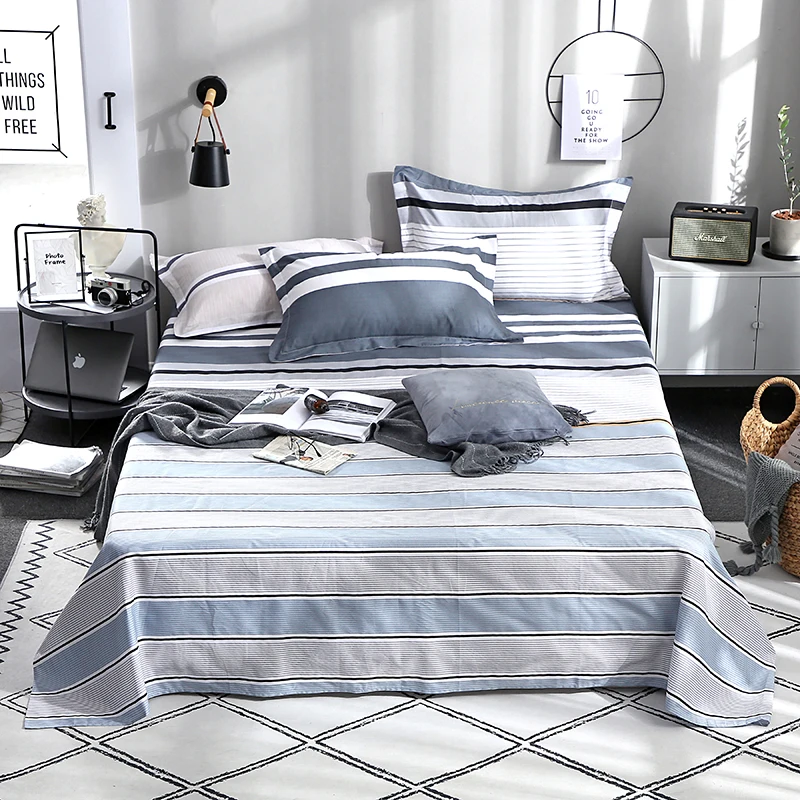 

Blue Stripe Pattern Bedding Sheet Home Textile Printing Flat Sheets Combed Cotton Bed Sheet Bedding Linen For King Queen Size