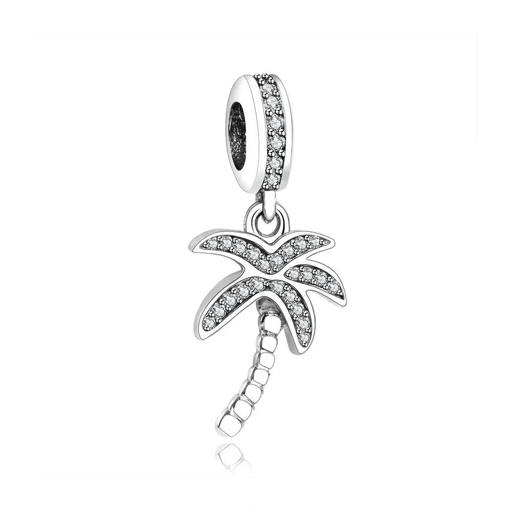 

Authentic 925 Sterling Silver Sparkling Clear CZ Palm Tree Dangle Charm Fits Original Pandora Charms Bracelet DIY Jewelry Making