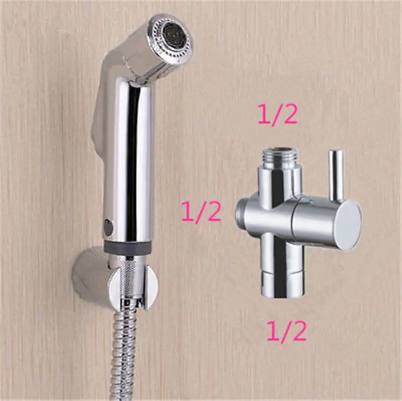 Brass 1/2"T adapter 2 Functions Handheld Bidet Toilet Shattaf Kit