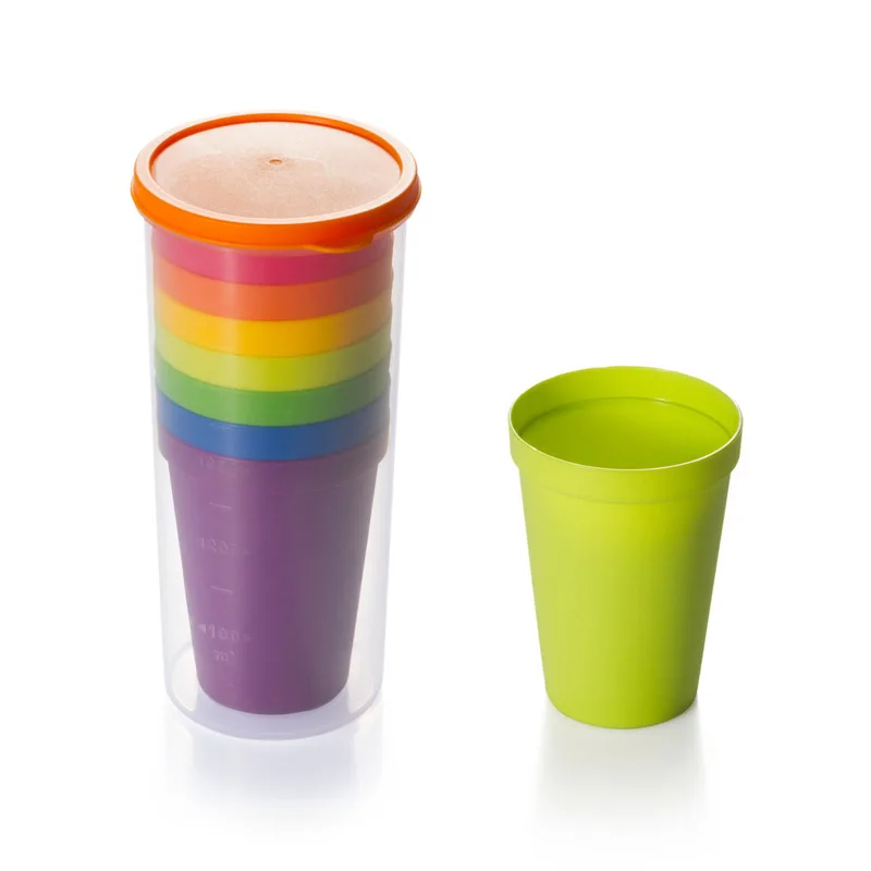 7pcs Plastic Rainbow Cup Portable Coffee Juice Water Cup for Picnic Tourism Barbecue Camping Birthday Festival Mug trinkbecher