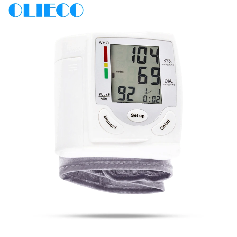 

OLIECO Digital Fast Accurate Wrist Blood Pressure Monitor Portable Electric LCD Pulse Rate Heart Beat Meter Diagnostic Devise CE