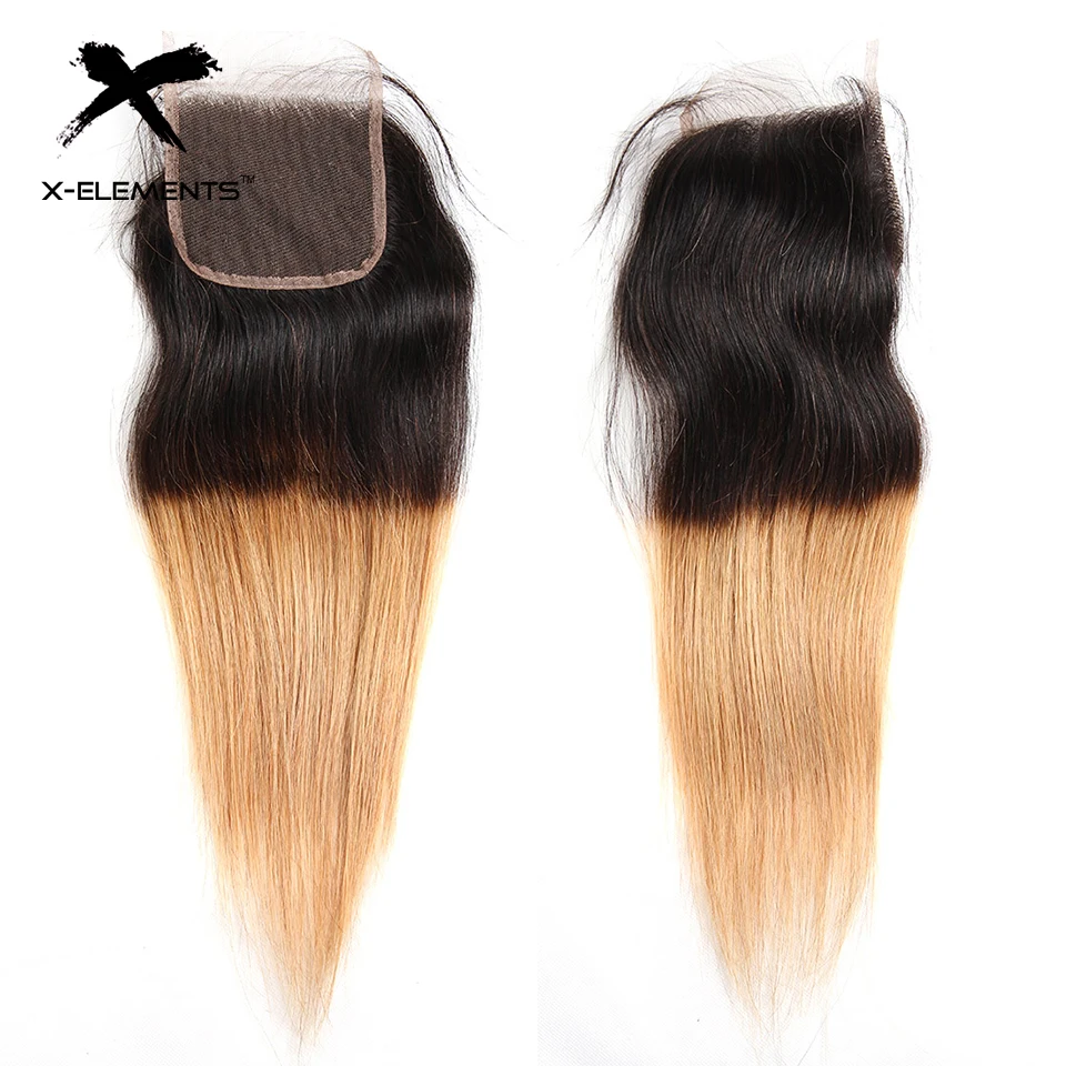 X-Elements Ombre Color 4x4 Lace Closure Brazilian Human Hair Straight Closure Remy Hair Closure T1BPurple T1B30 T1B27 T1B39J (7)
