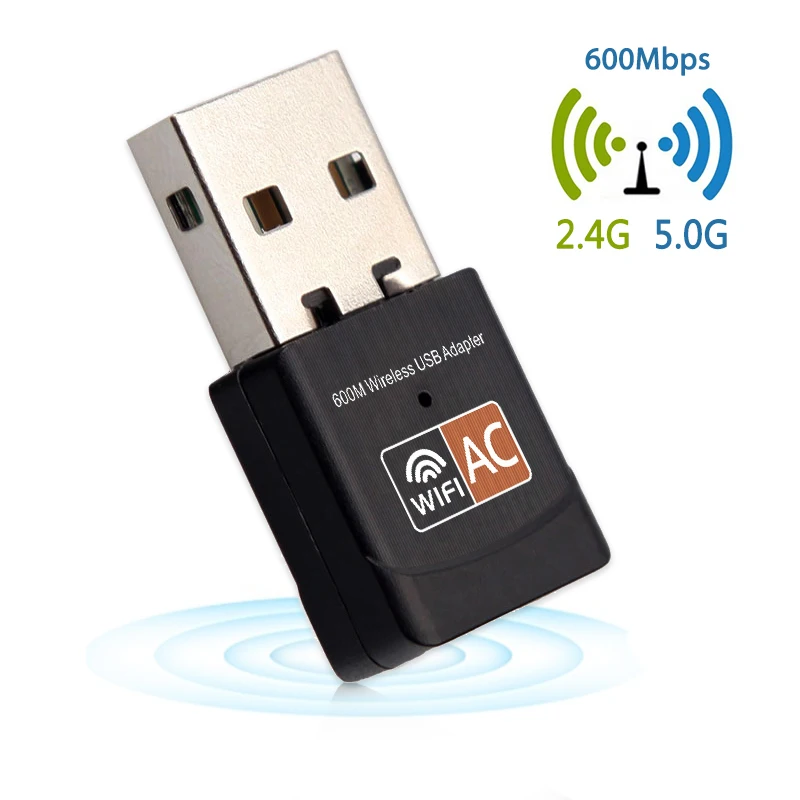 USB WiFi адаптер AC 600 Мбит/с ПК мини беспроводная Wifi антенна сетевая карта Двухдиапазонная 2,4+ 5,8 ГГц Lan Ethernet адаптер 802.11a/g/n/ac