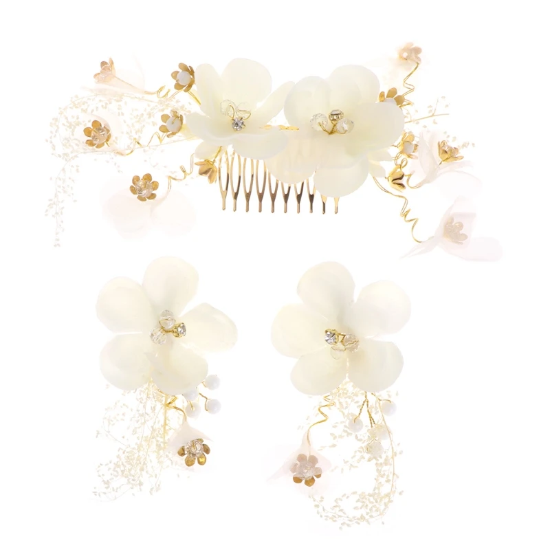 

1 Set Hair Clip Comb Bride White Wedding Flower Handmade Women Jewelry Hairpins Drop Ship W2952001