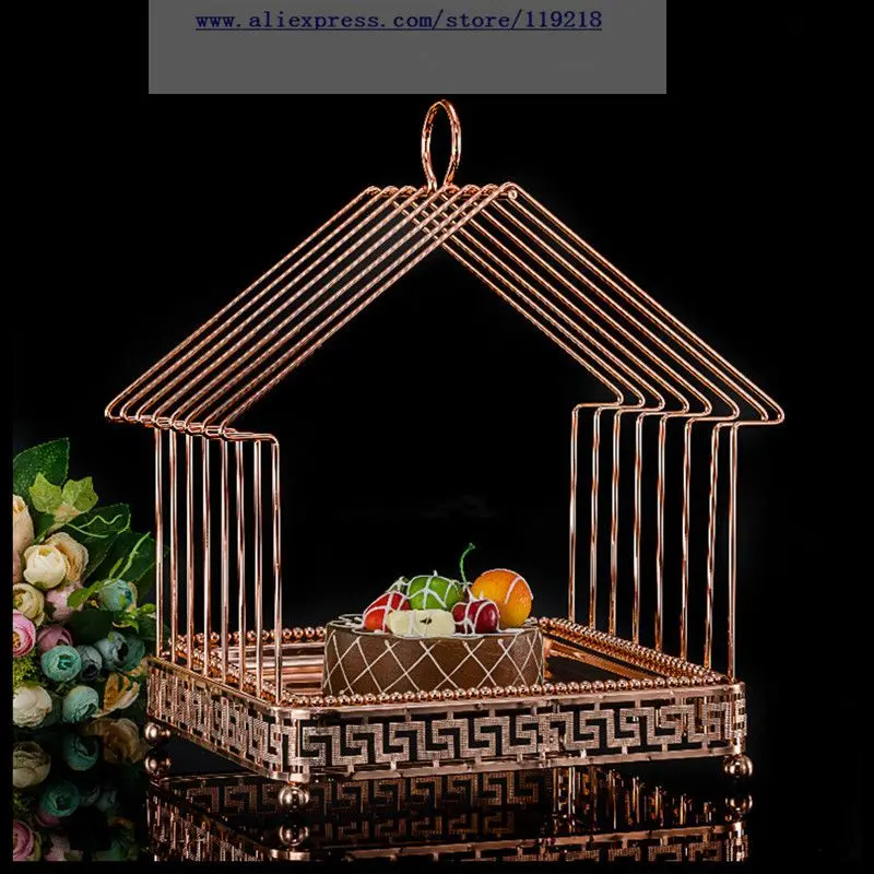 

1 PCS Creative single layer square bird cage snack stand rose gold cake plate wedding birthday party dessert