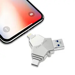 Kismo 4 в 1 высокая Скорость USB 3,0 металла флэш-памяти USB флэш-накопитель для iphone X, 8, 7 плюс S8 S9 Note 8 Android ПК