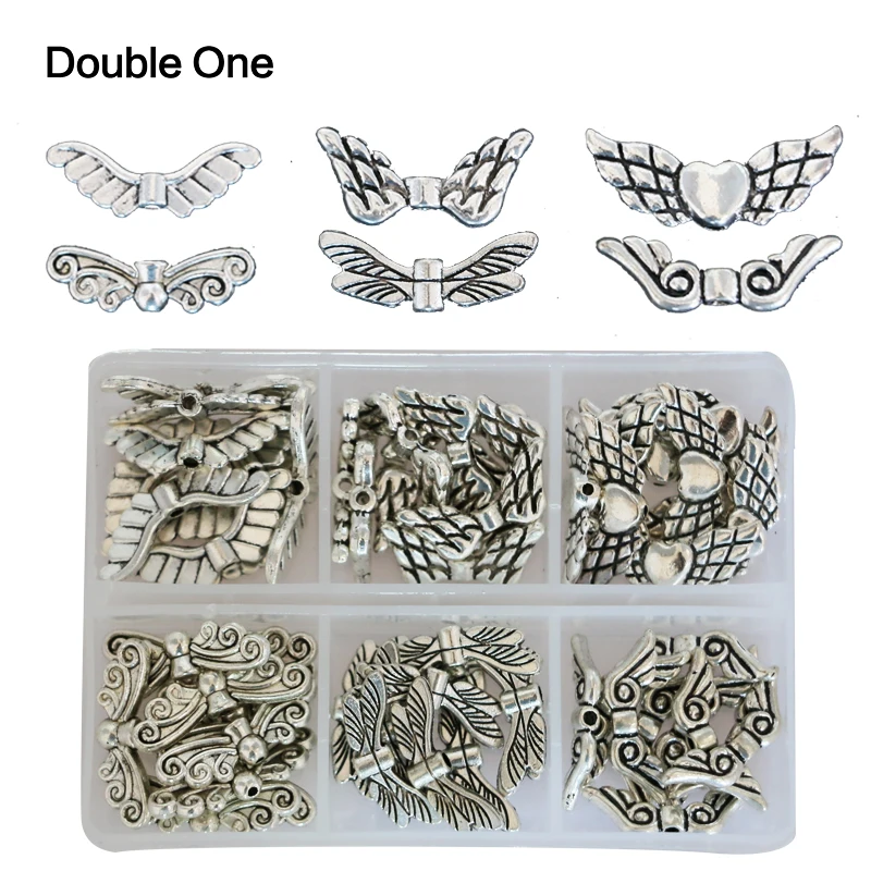 

60pcs Angel Wing Charms Pendant With Container Box Tibetan Silver Plated Vintage DIY Antique Handmade Necklace Jewelry Making