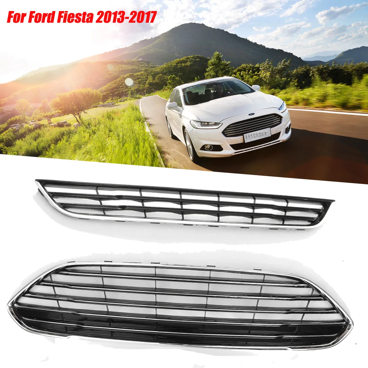 Autoleader Front Bumper Mesh Vent Grille + Lower Grill Trim For Ford For Fiesta 2013-2017 ABS Car Front Mesh Lower Grille цена Autoleader Front Bumper Mesh Vent Grille + Lower Grill Trim For Ford For Fiesta 2013-2017 ABS Car Front Mesh Lower Grille цены онлайн