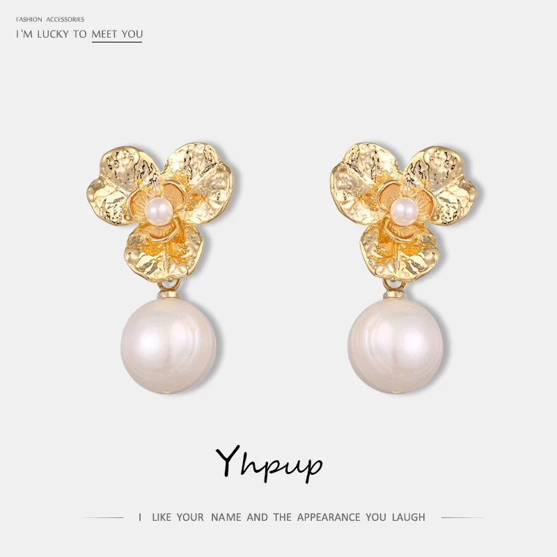 

Yhpup Natural Pearls Baroque Dangle Drop Earrings Elegant Temperament Flower High Quality Brincos boucle d'oreille femme 2019