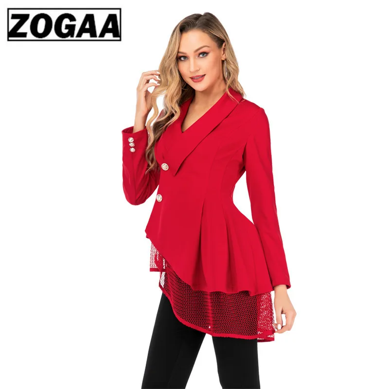 Autumn Spring Women Single Breasted Trench Coat  Red Fashion Mesh Hem Irregular Casual Office Lady Business Short Outwear  Lace