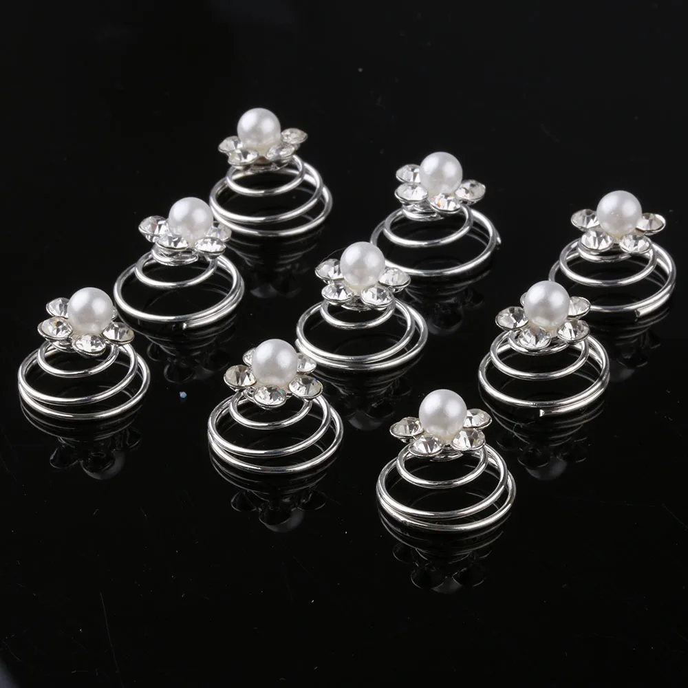 

12PCS Bright Crystal Flower Pearl Spiral Hair Clips Twists Hair Pins Wedding Prom Rhinestone Headpiece Headwear Accessories