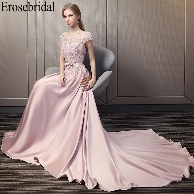 Женское сатиновое платье Erosebridal длинное вечернее с коротким шлейфом и корсетом