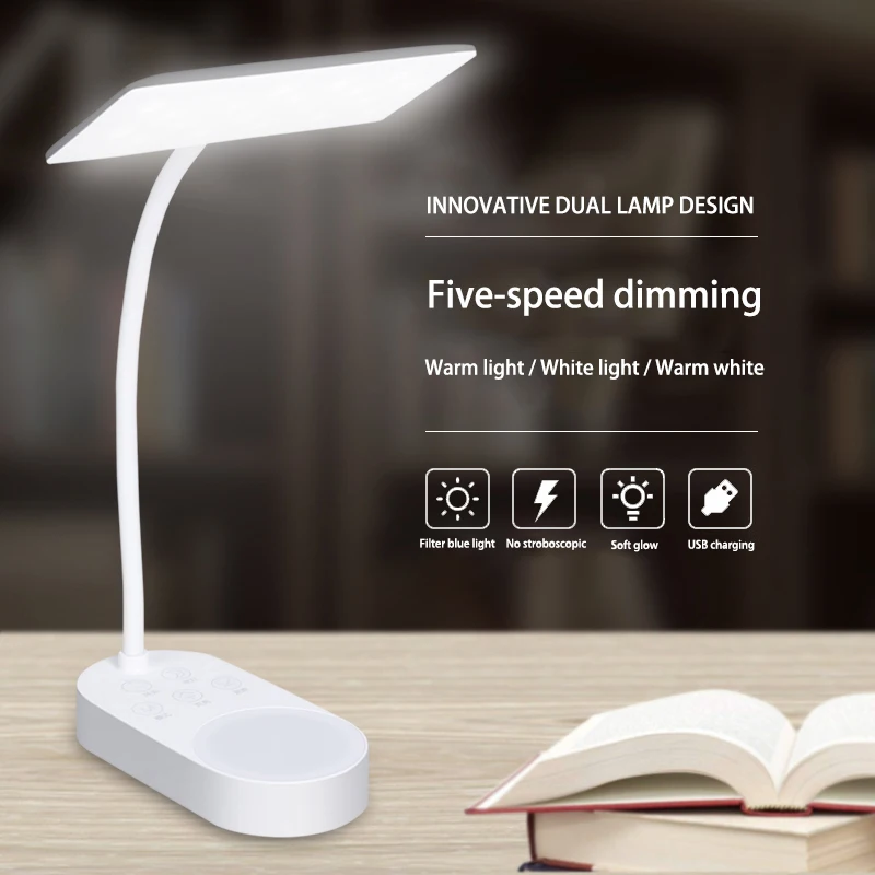  Innovative Dual Lamp Design USB Charging 5 Stops Cold/Warm Light Table Lamp Desk Table Light Led De - 32927706347