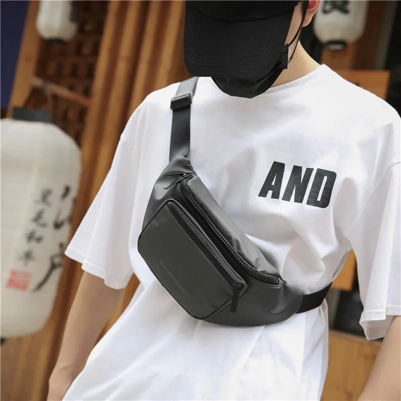 Fashion Fanny Pack Black Waterproof Money Belt Bag Men Purse Teenager's Travel Wallet Belt Male Waist Bags Crossbody Chest Bag