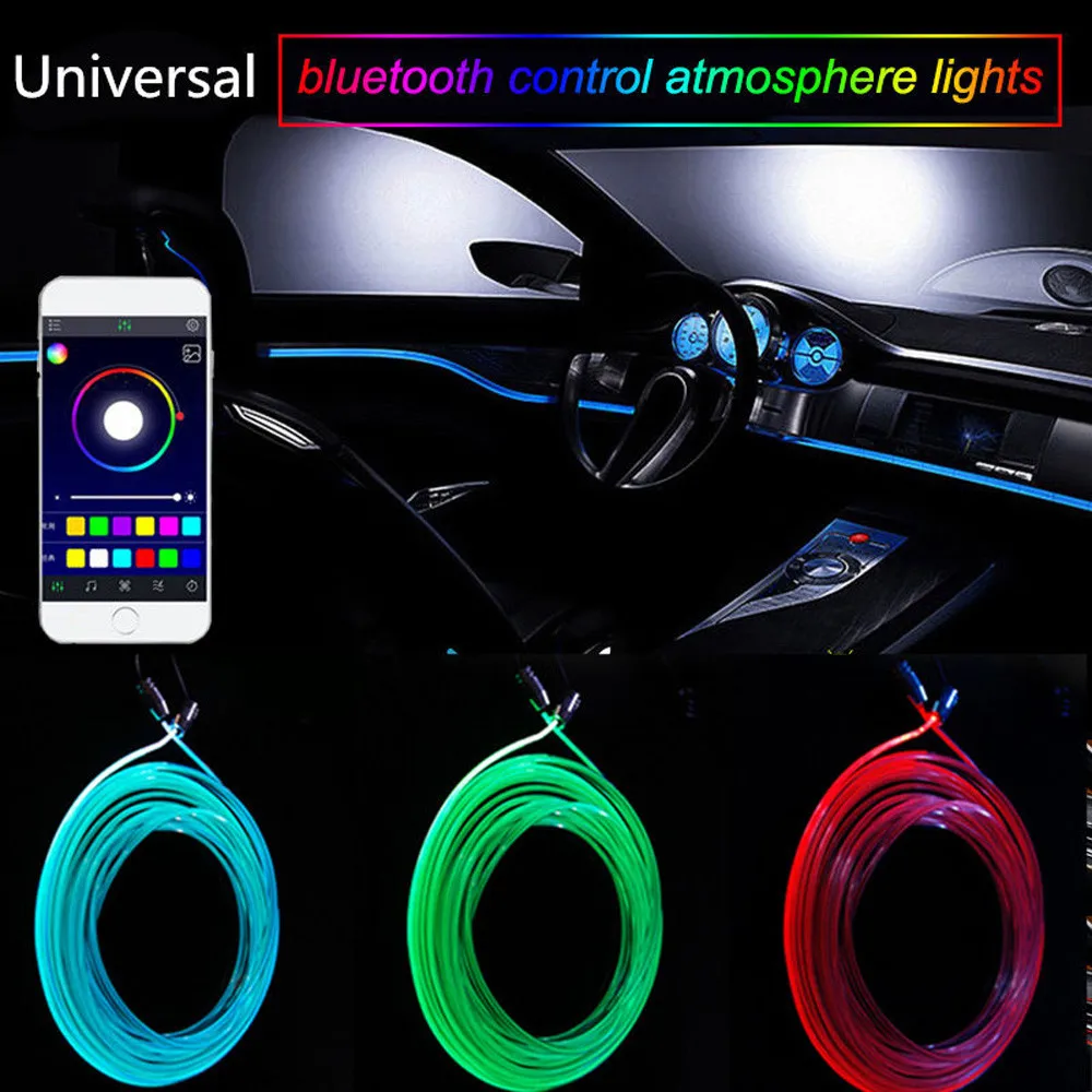 

6M Sound Active EL Neon Strip Light RGB LED Car Interior Light Multicolor Bluetooth Phone Control Atmosphere Light 12V