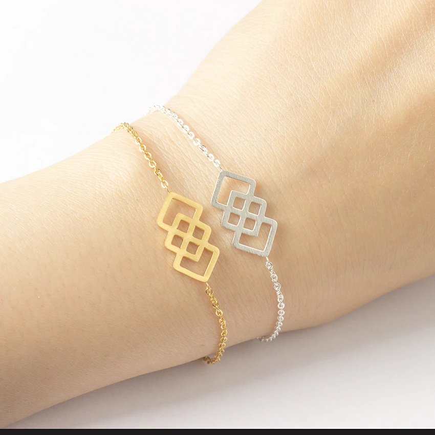 

Dainty Triple Square Knot Bracelets For Women Geometry Jewelry Stainless Steel Gold Charm Chain Friendship Bracelet Femme Gifts