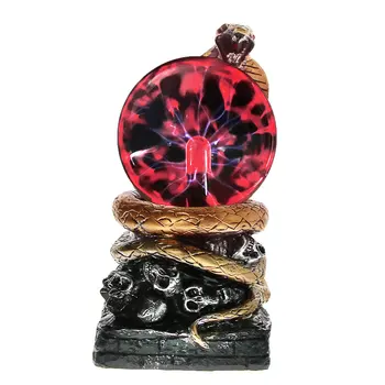 

Cobra Snake on a Skull Base Resin Figurine Statue Sphere Plasma Ball Lightning Touch Glow Naja King Sculpture Snake Lovers Gift