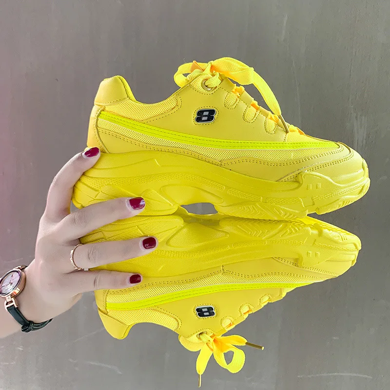

AGUTZM Women's Chunky Sneakers Fashion Women Platform Shoes Lace Up Vulcanize Shoes Womens Female Trainers Dad Shoes A232