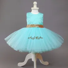 Милое Мятное платье с цветочным узором для девочек короткая кружевная Апликация, платье-пачка с золотыми блестками и бантом, первый день рождения ребенка пышное платье принцессы