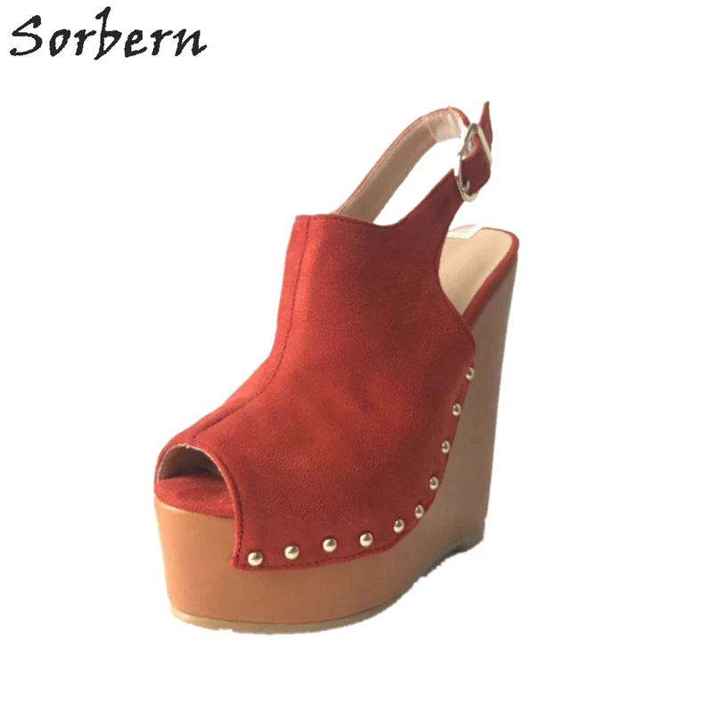 

Sorbern Studded Slingback Pumps Fake Designer Shoes Rock Stud Shoes Wedge High Heel Pumps Open Toe Shoes Wedge Heels New