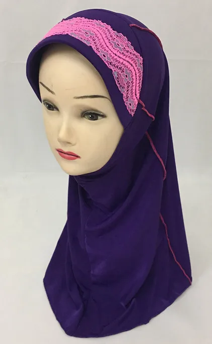 Детская кружевная мусульманская Кепка для девочек s хиджаб Кепка мусульманская накидка арабский платок головной убор шарф каска, Кепка - Цвет: 4