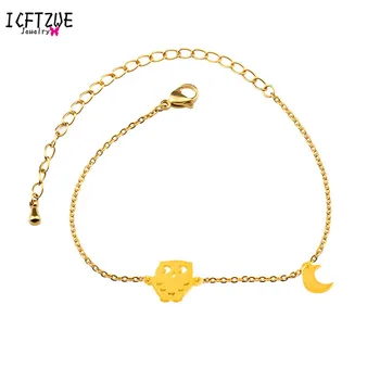 

ICFTZWE Good Luck Charms Bileklik Stainless Steel Pulseira Bff Night Moon Owl Bracelet For Women Gold Colour Chain Body Jewelry