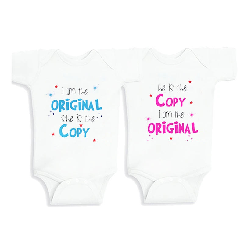 Culbutomind Ete Coton A Manches Courtes Je Suis La Copie Originale Imprimer Jumeaux Bebe Vetements Jumeaux Bebe Body Bebe Cadeau D Anniversaire Aliexpress