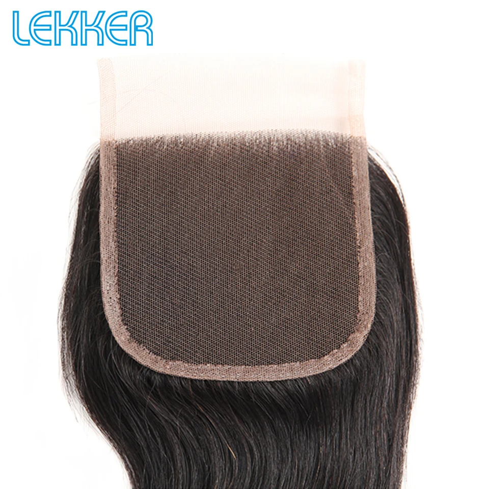 Lekker бразильские пучки плетение 4x4 кружева закрытие Пряди человеческих волос для наращивания Remy человеческие волнистые волосы, для придания объема 3 вида стилей часть закрытие верхушка вьющегося