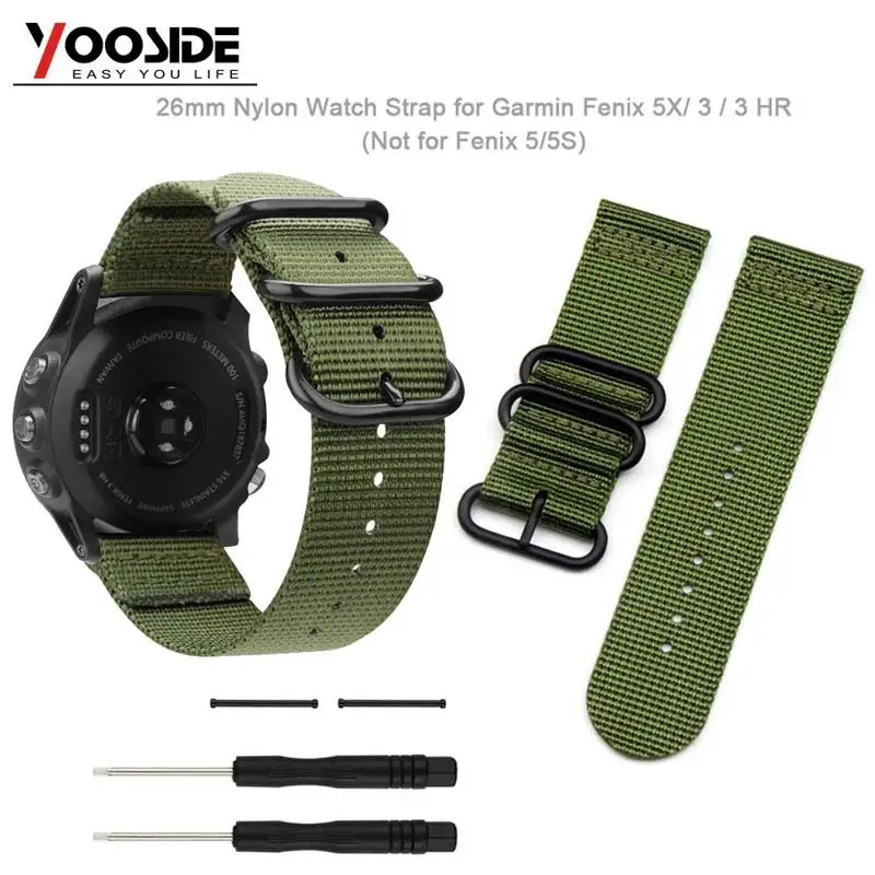 

YOOSIDE 26mm Sport Nylon NATO Watch Band with Screw Tools & Lugs Watch Strap for Garmin Fenix 3/3 HR/Fenix 5X/5X Plus/Quatix 3