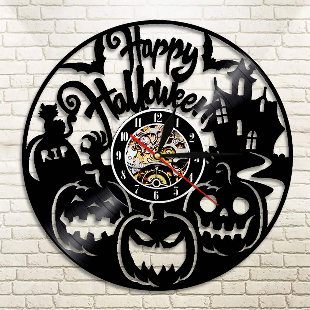 1Piece R.I.P. Halloween Vinyl Clock Pumkin Party Wall Clock Handcarved