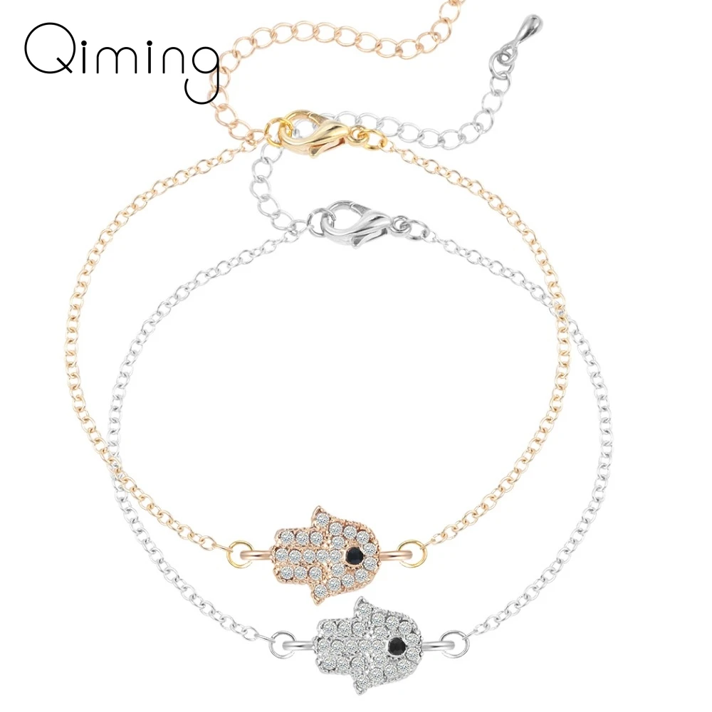 

CZ Hippie Hamsa Bracelets Fatima Hand Evil Eyes Palm Crystal Bracelet Magic Captivate Allure for Women Handmade Jewelry Gift