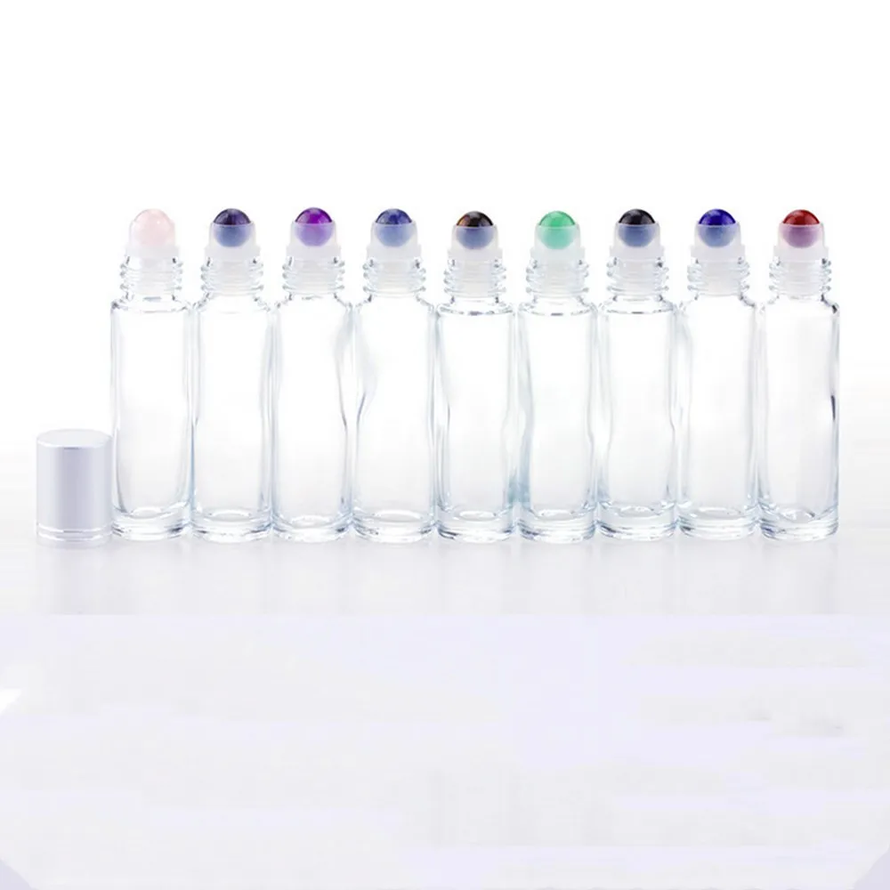 Without cGlass Container Tubes Roll Bottle Essential Oil Bottles 10ml Gemstone Crystal Oil Roller Storage Tube for Aromatherapy  (9)