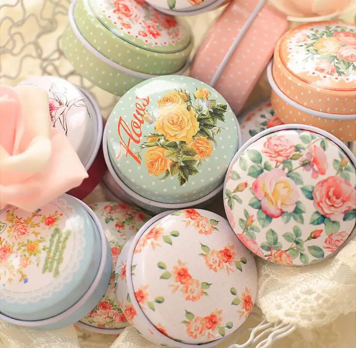 

Beautiful 48pieces/lot Flower Storage Box Small Metal Tin Boxes Tea Box for Sugar Coffee Coin Small Things Storage Free Shipping